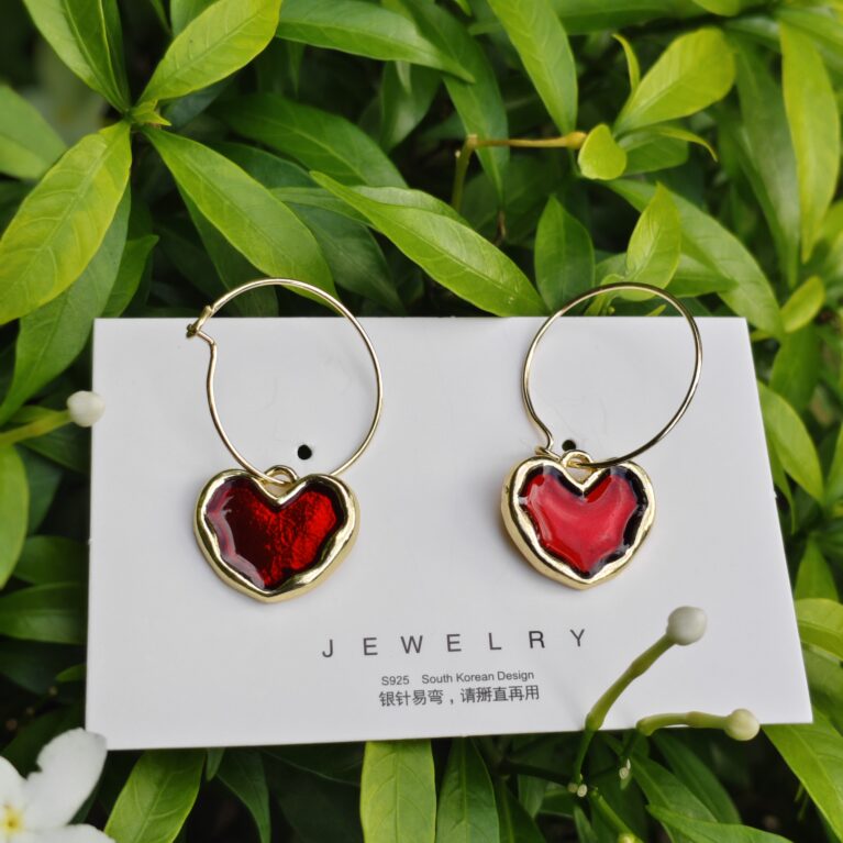Heart Shape Alloy Rhinestone Earrings – 1 Pair