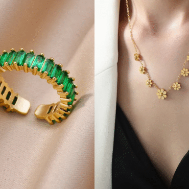 18K Gold Plated Flower Neclace + Rhinestones Ring